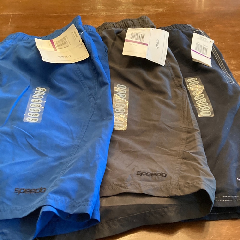 Speedo Swim Shorts Trio in Blue, Gray, and Black